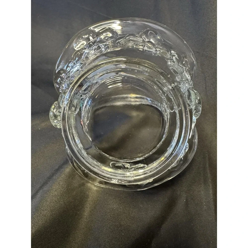 Vintage Clear Indiana Glass Tiara Handled Vanity Basket with Dogwood Blossoms